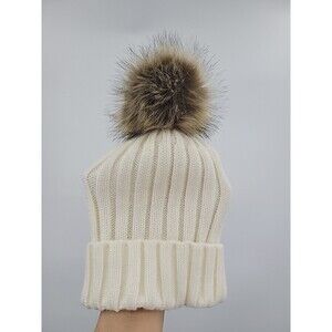 Joy Susan Ivory Ribbed Pom Pom Beanie Hat